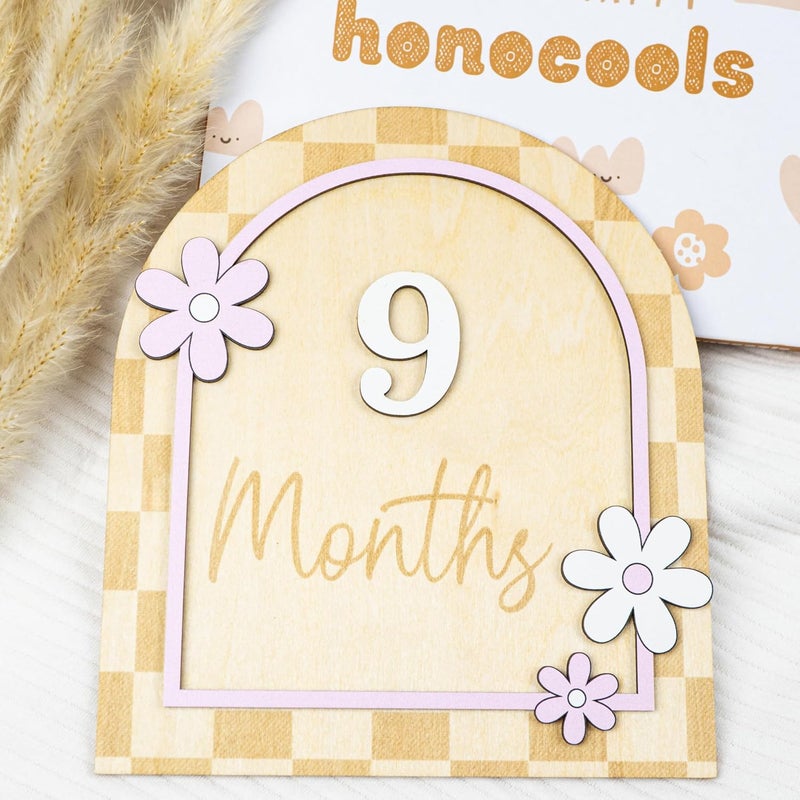 HONOCOOLS Store Daisy Flower Baby Monthly Milestone Cards - Wooden Monthly Milestone Double Sign - Newborn Photography Props to Document Your Baby´s Growth - Baby Announcement Sign (B10) - Image 4